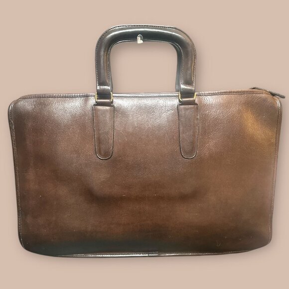VTG Coach Handle Portfolio 5050 Mocha Leather Brass Early 80s NYC Glue In + Tag - Picture 3 of 8